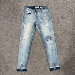 INDIGO REIN Pierced Metal Grunge Distressed Faded Blue Jeans Mid Rise Skinny  28